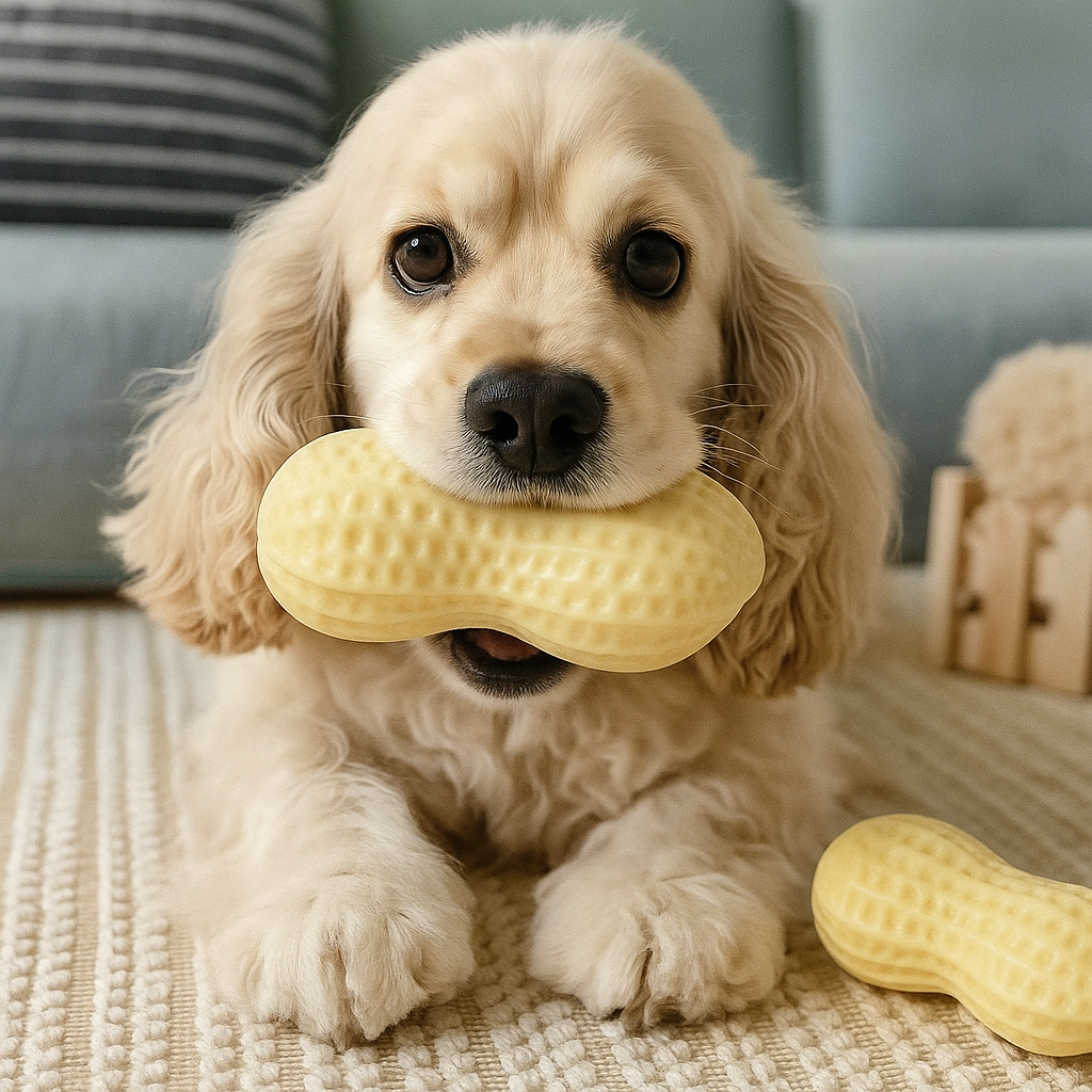 Durable squeaky peanut chew toy for dogs