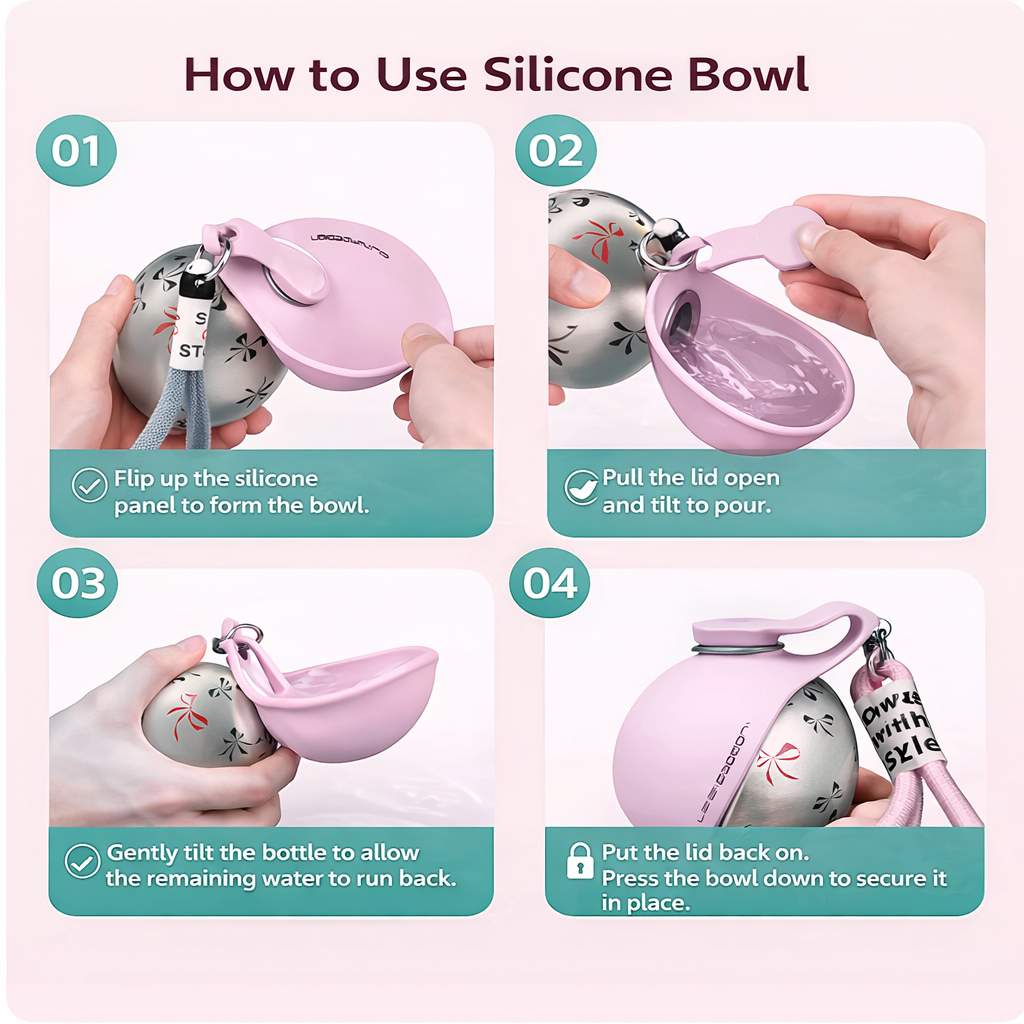 Portable Pet Water Bottle with Foldable Bowl – Easy Hydration On the Go