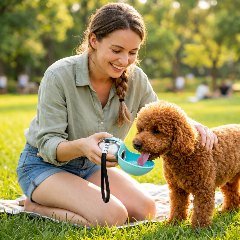 Portable Pet Water Bottle with Foldable Bowl – Easy Hydration On the Go